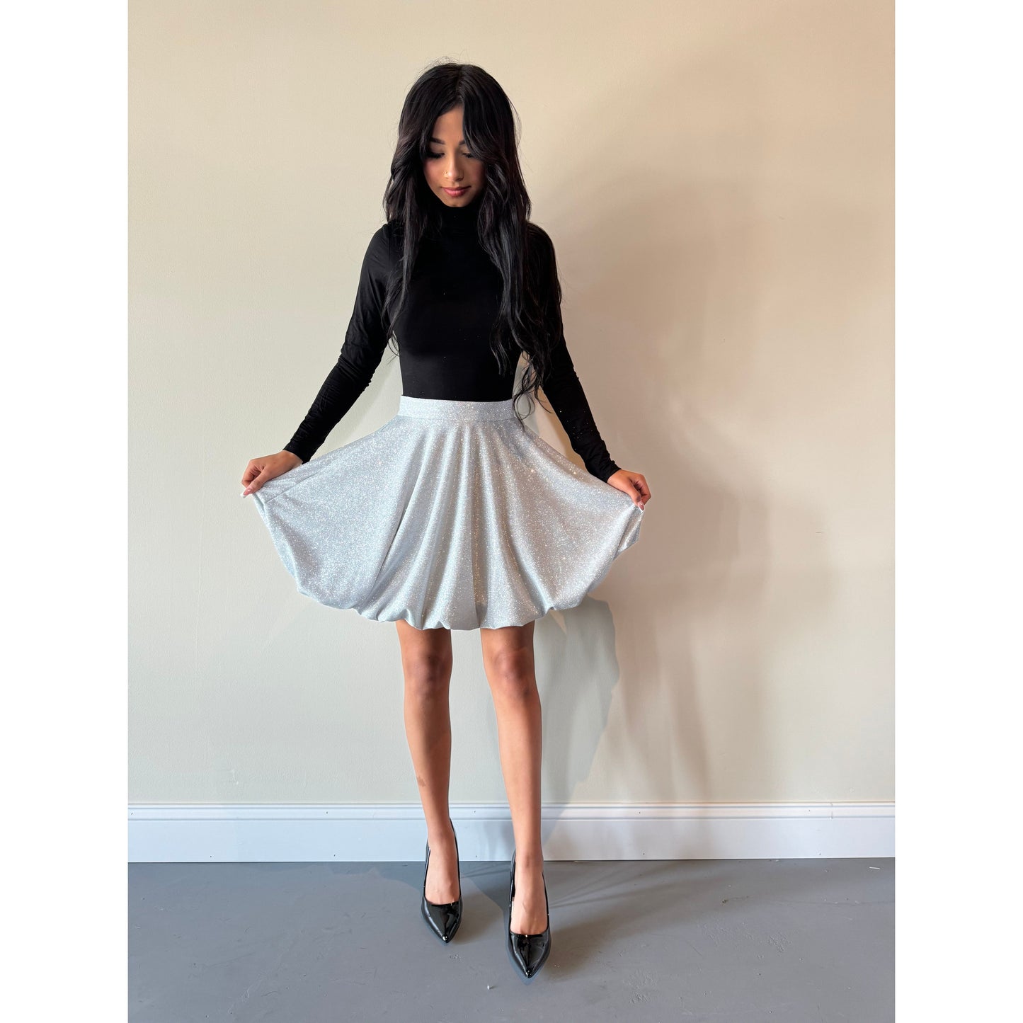 Stardust Bubble Skirt in Glittering Silver